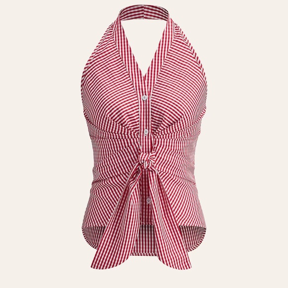 Striped Halter Tie Top - Picture 1 of 4